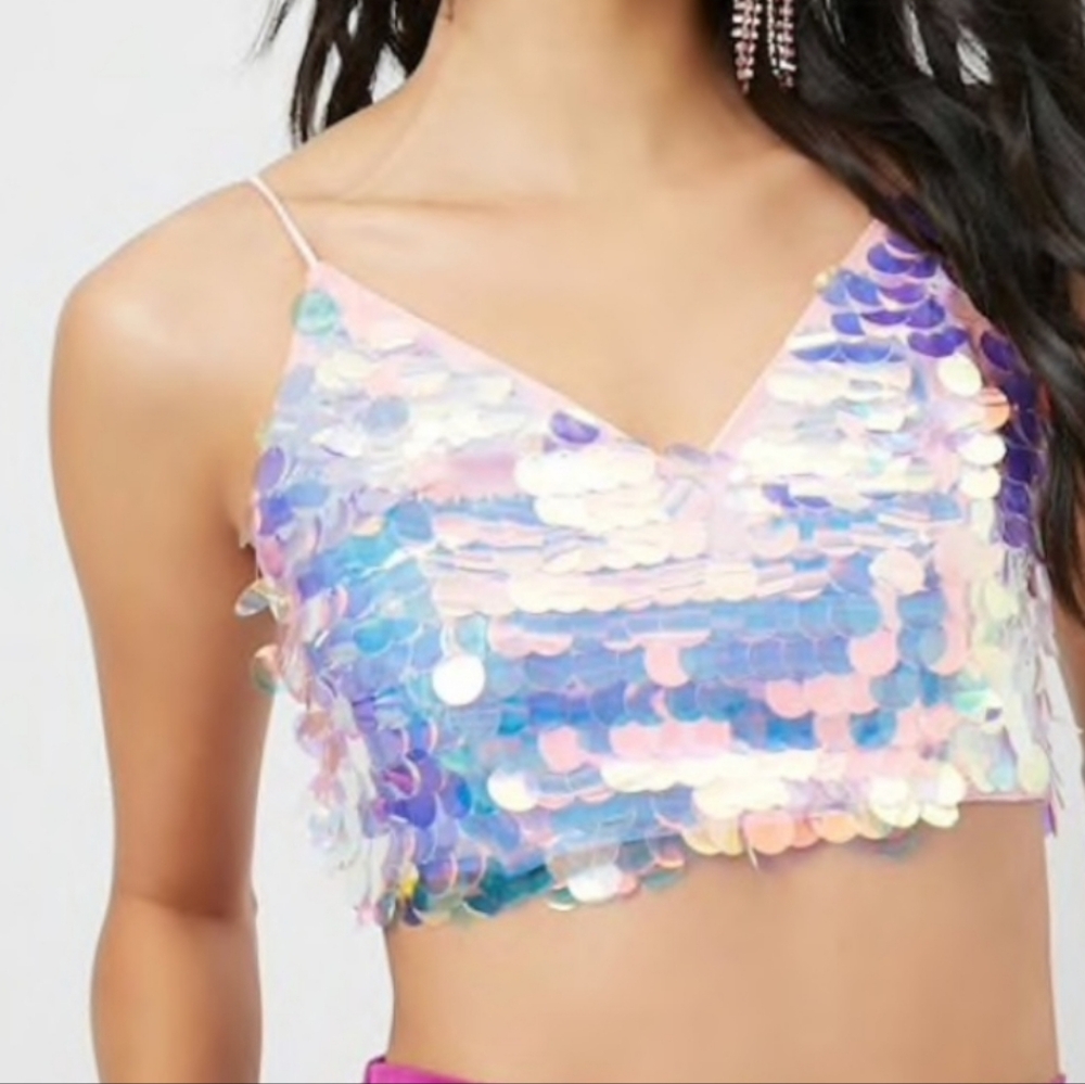 Pink Multicolor Large Sequin Crop Top